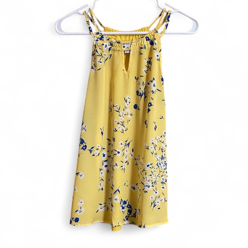 41 Hawthorn Meroni Mixed Media Top Yellow Floral Small Halter